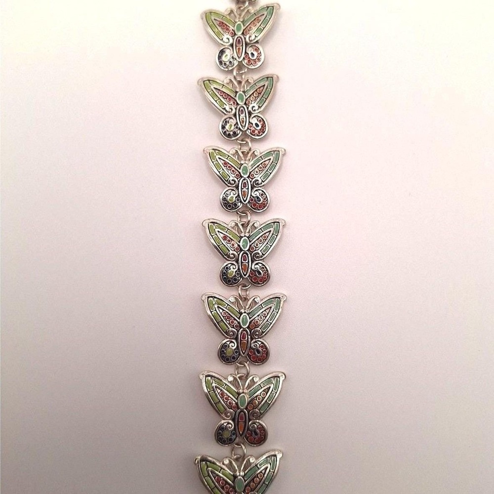 Vintage butterfly bracelet blue red green enamel magnetic closure
